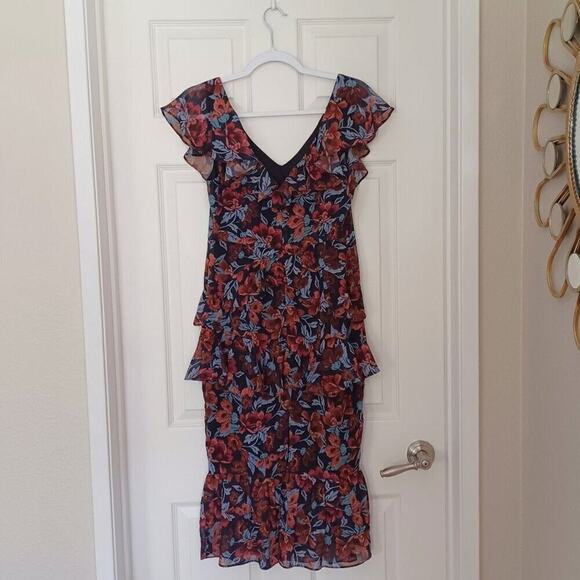 Majorelle Tina Chiffon Floral Tiered Midi Dress S - Picture 8 of 15